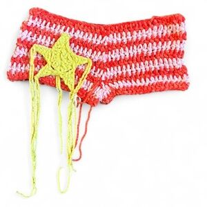 Handmade Crochet Star shorties- Orange & pink with Yellow Star